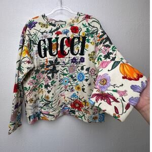 Gucci Flora Print Oversized Crewneck Sweatshirt Cream Women M